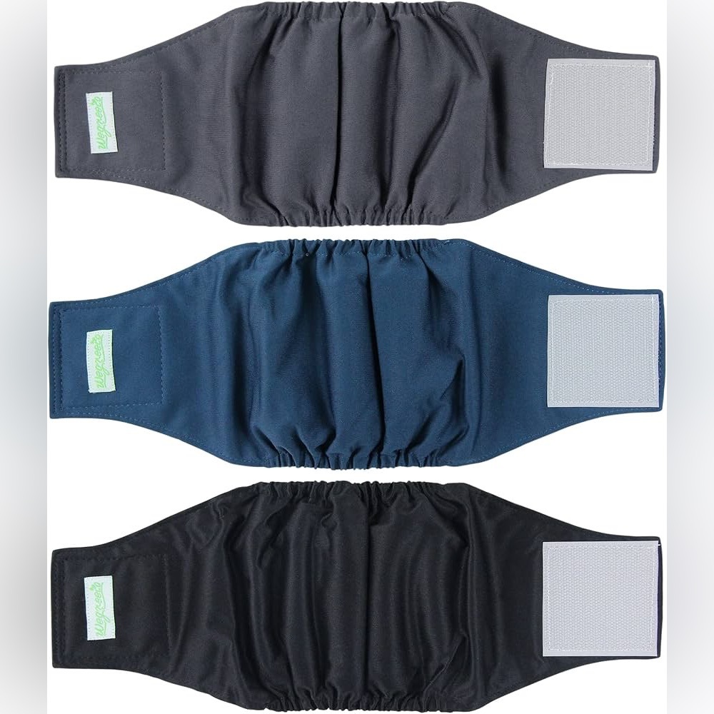 Wegreeco Washable Male Dog Belly Band Set - Black, Blue, Gray Size Medium